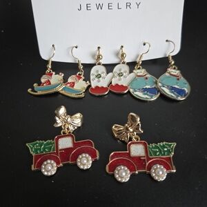 Cute Festive Goldtone Enamel Charm Holiday Christmas Earrings